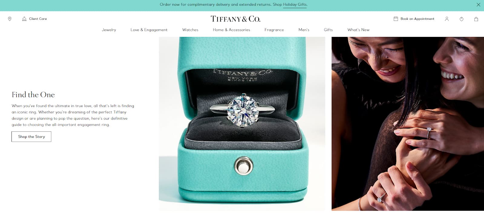Image of Tiffany & Co. home page with jewelry image.
