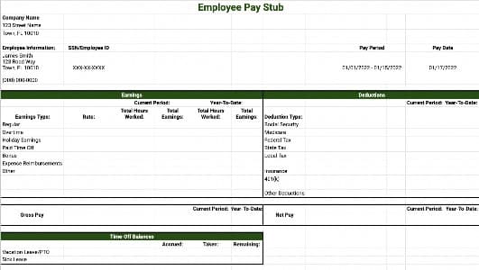 Showing Household Employer Pay Stub.