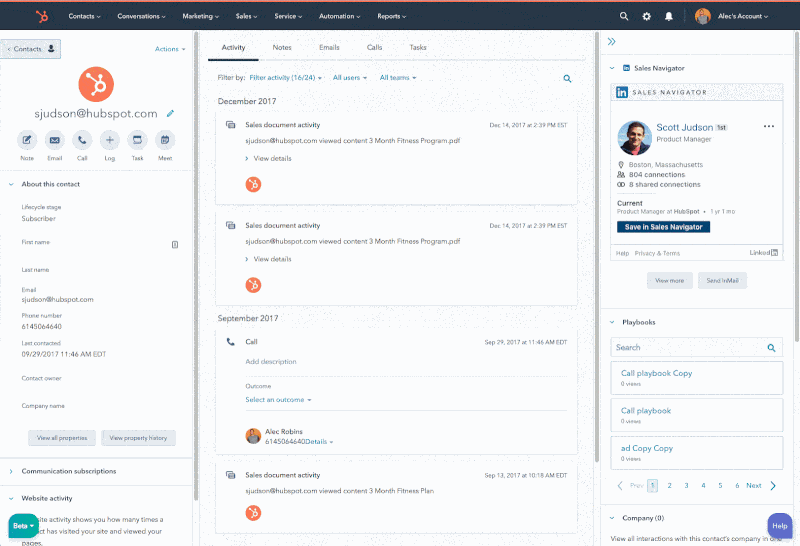 Animated graphic of HubSpot CRM and LinkedIn Sales Navigator integration.