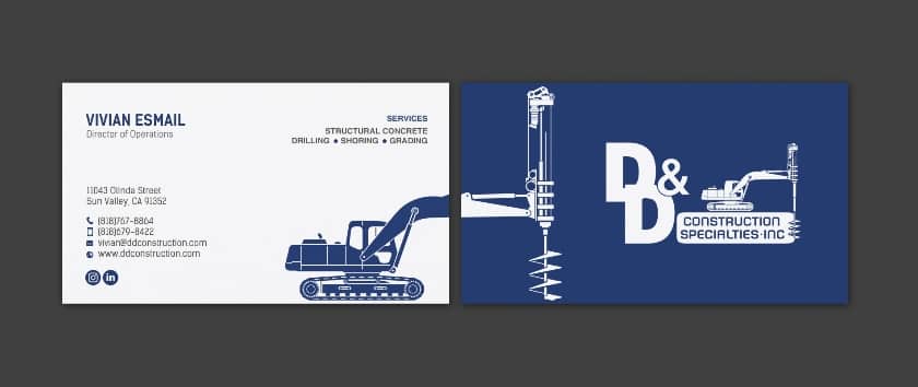 Personalized construction business card with just two colors.