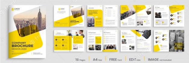 Detailed real estate company 16-page brochure from Freepik.