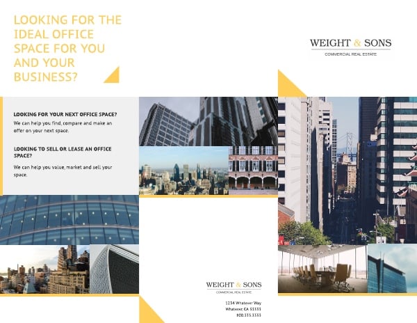 Commercial real estate trifold brochure template from LucidPress.