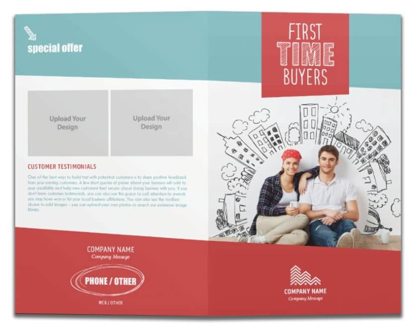 First-time buyer bifold real estate brochure template from Vistaprint.