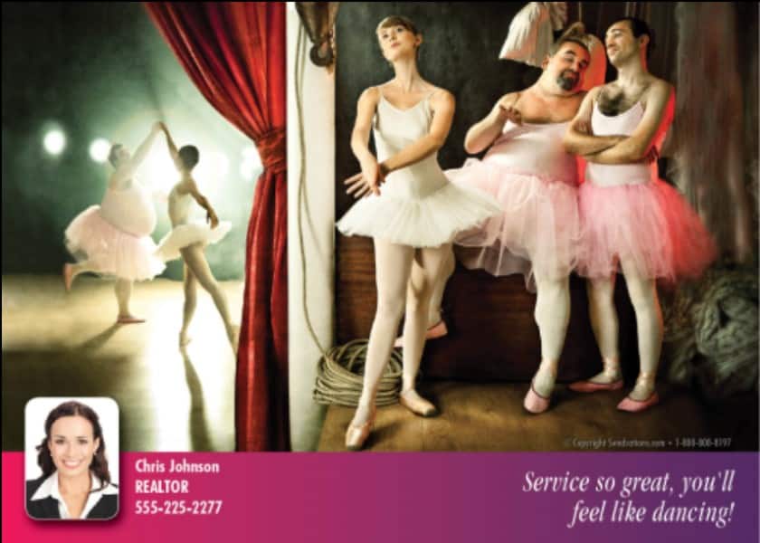 Funny ballet photo postcard from a real estate agent