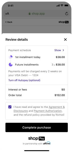 Reviews Details of Shop Pay Installments.