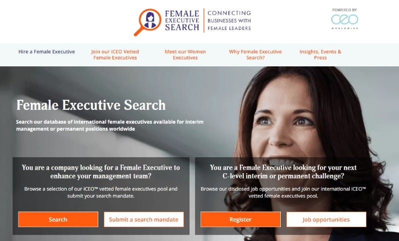 Female Executive Search homepage.