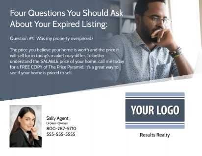 Postcard titled "Four questions you should ask about your expired listing".