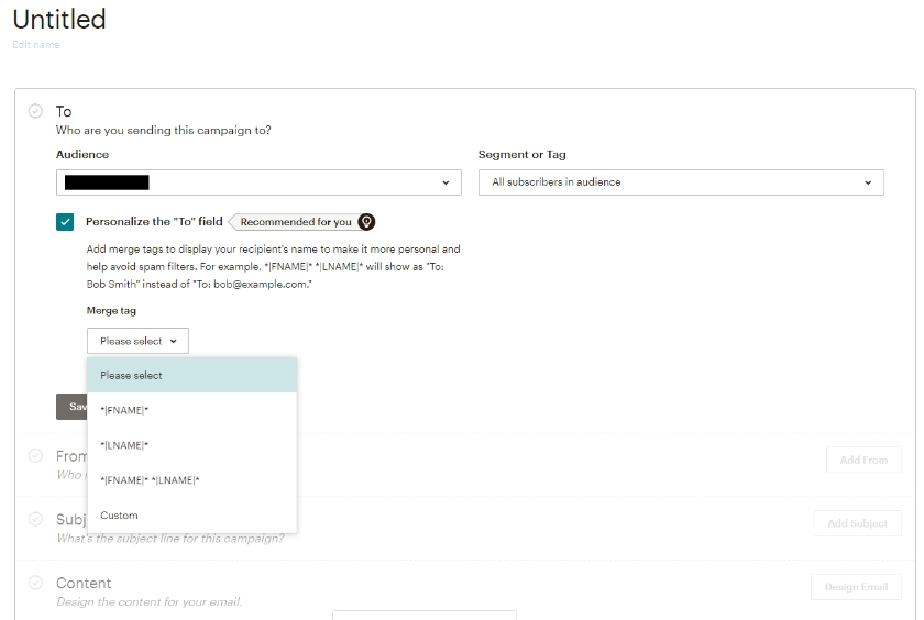 Personalization of emails in Mailchimp