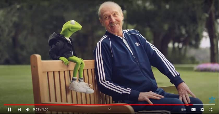 Adidas TV Commercial with Kermit the Frog and Stan Smith sitting on a bench.