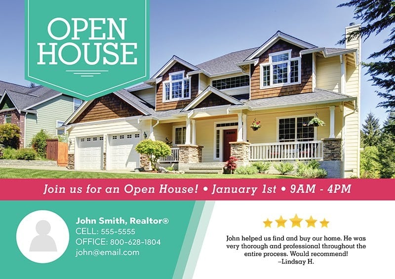 Example of Bright Open House Invitation Postcard.