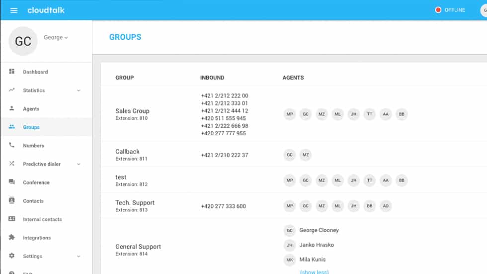 Sample image of CloudTalk in creating custom call queues in Groups admin page.