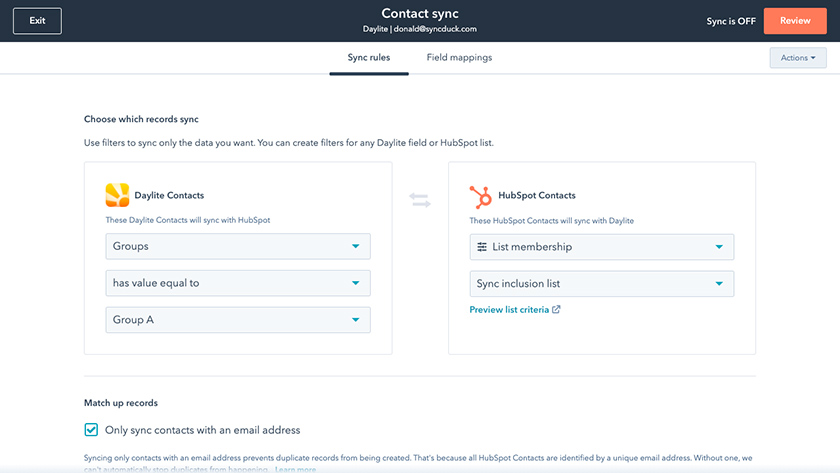Daylite contact sync with HubSpot CRM