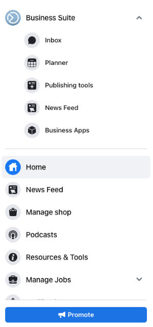Facebook's business suite tools menu for realtors.