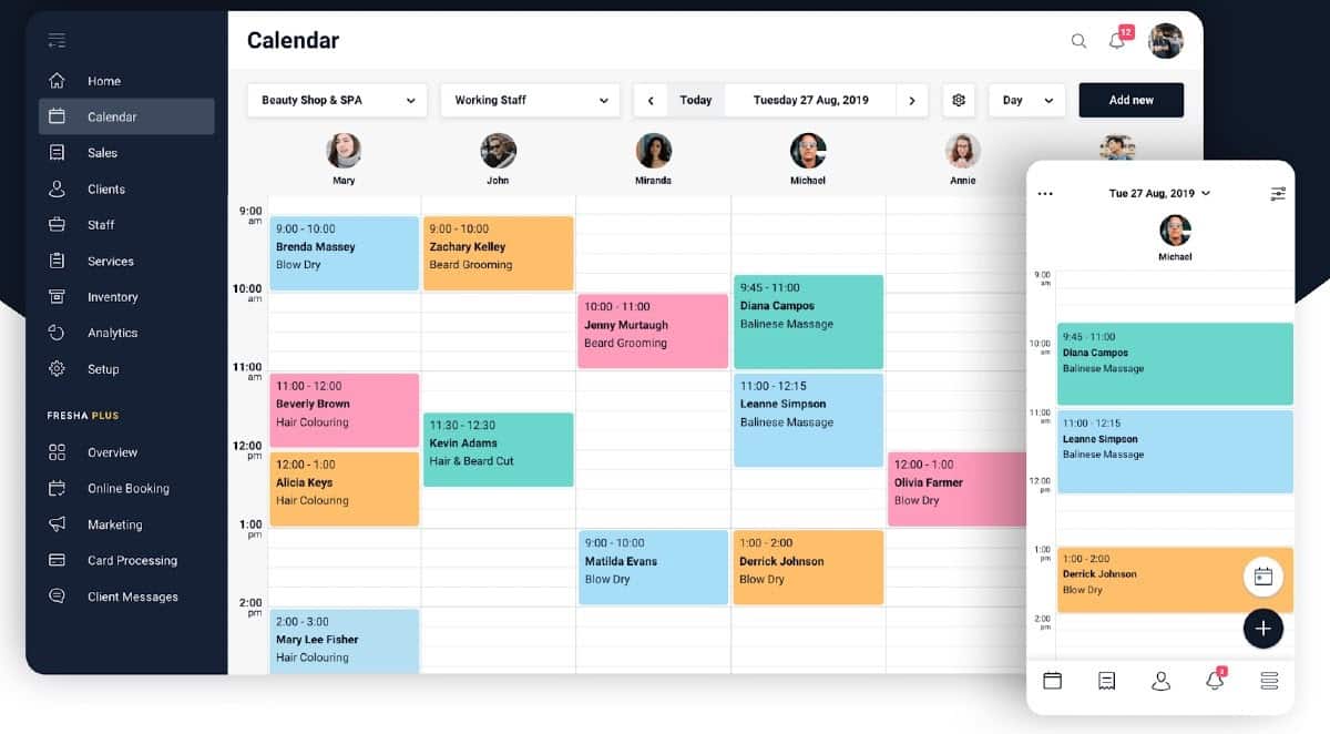 Sample image of Fresha’s calendar page with scheduled task.
