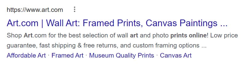 Image of Google search result for Art.com.