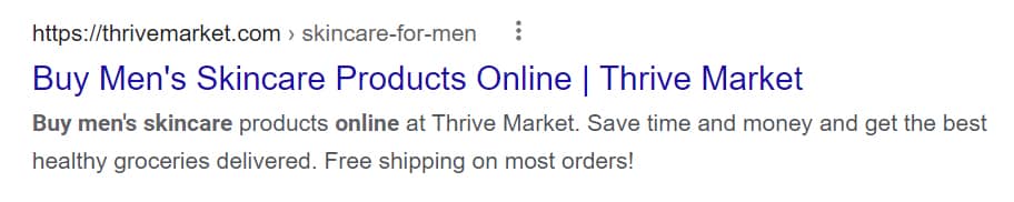 Image of Google search result for Thrive Market.
