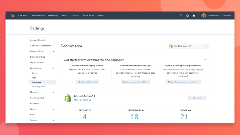 HubSpot CRM and Shopify integration.