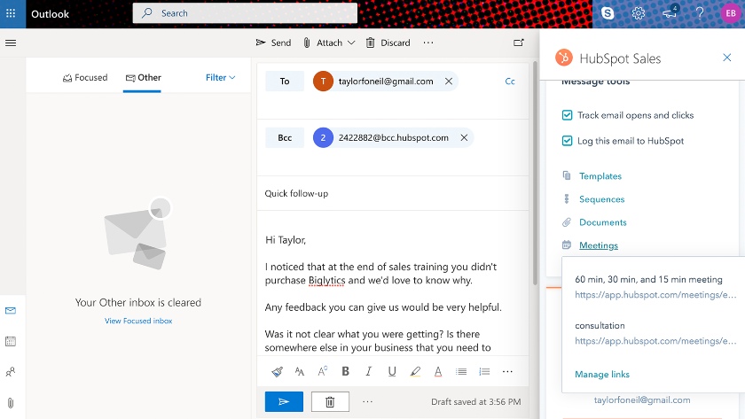HubSpot CRM integrates with Outlook.