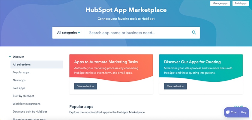 Hubspot large third-party app marketplace.