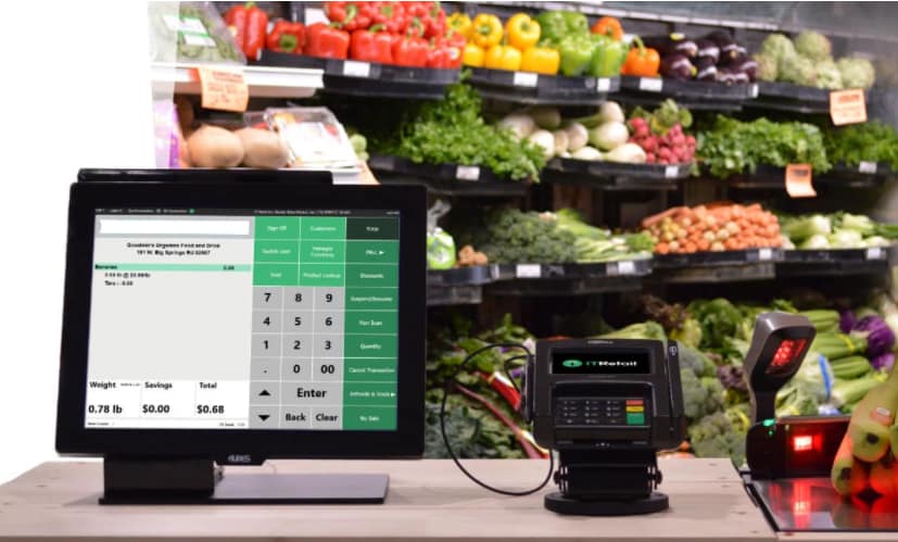 Hardware setup for local grocery stores with IT Retail's register.