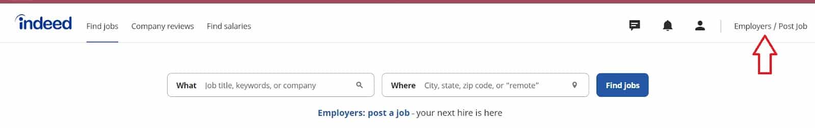 An sample image of Indeed for Employers or Post Job option to post a free job.