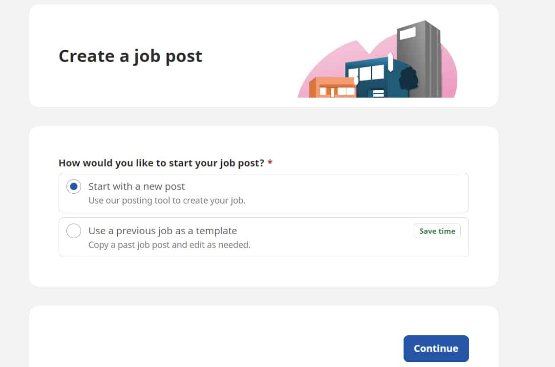 Creating new job post in Indeed.