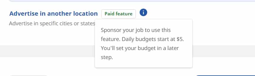 A sample image of Indeed for create a sponsored job post.