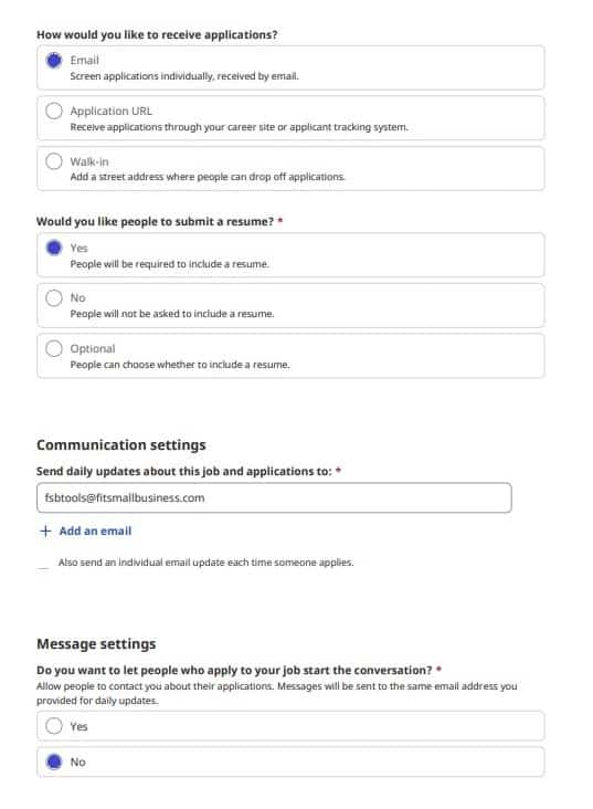 Managing application and communication settings in Indeed.