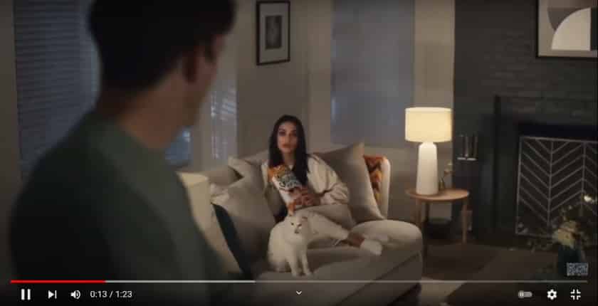Cheetos TV commercial with Ashton Kutcher caught Mila Kunis on the couch eating Cheetos.