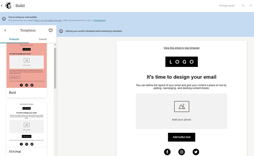 Mailchimp New Builder email editor
