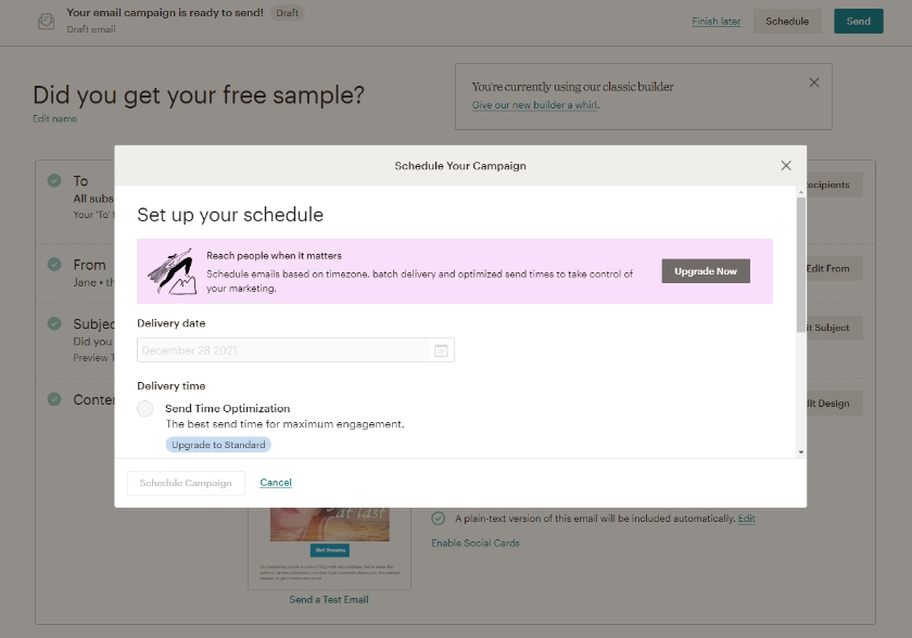Choosing the best time to send an email in Mailchimp.