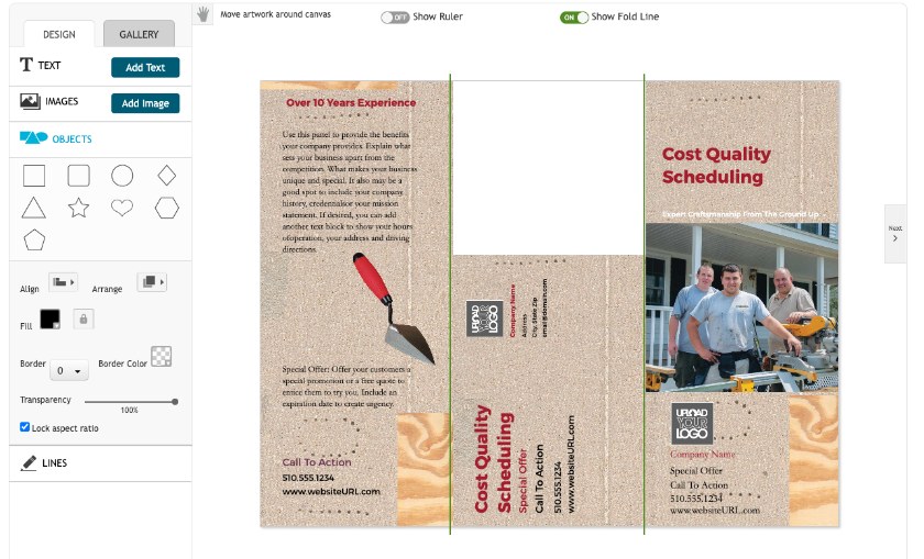 A real estate direct mail template auto-loaded into the PsPrint editor.