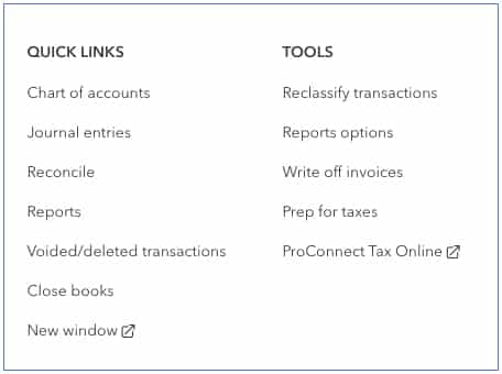 Sample image of QuickBooks Online Accountant's accountant toolbox.