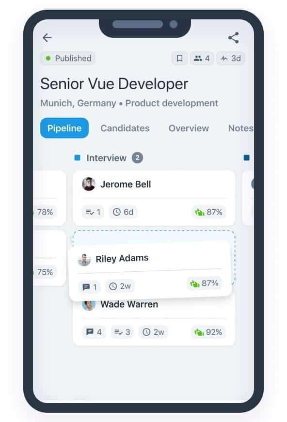 Recruitee’s mobile app sample.