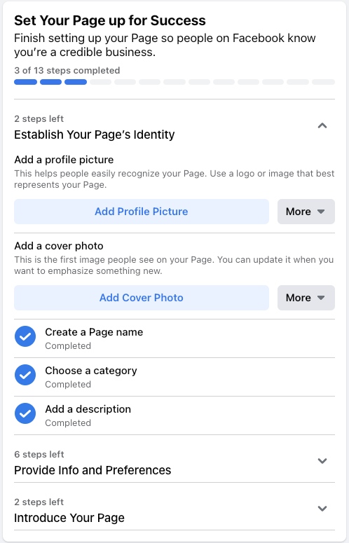 Facebook steps to set your page up for success.