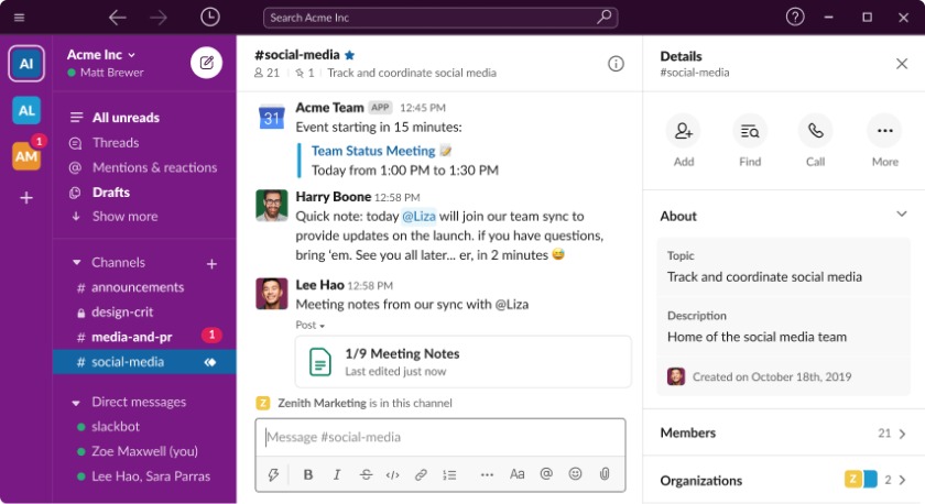 Slack Channel interface