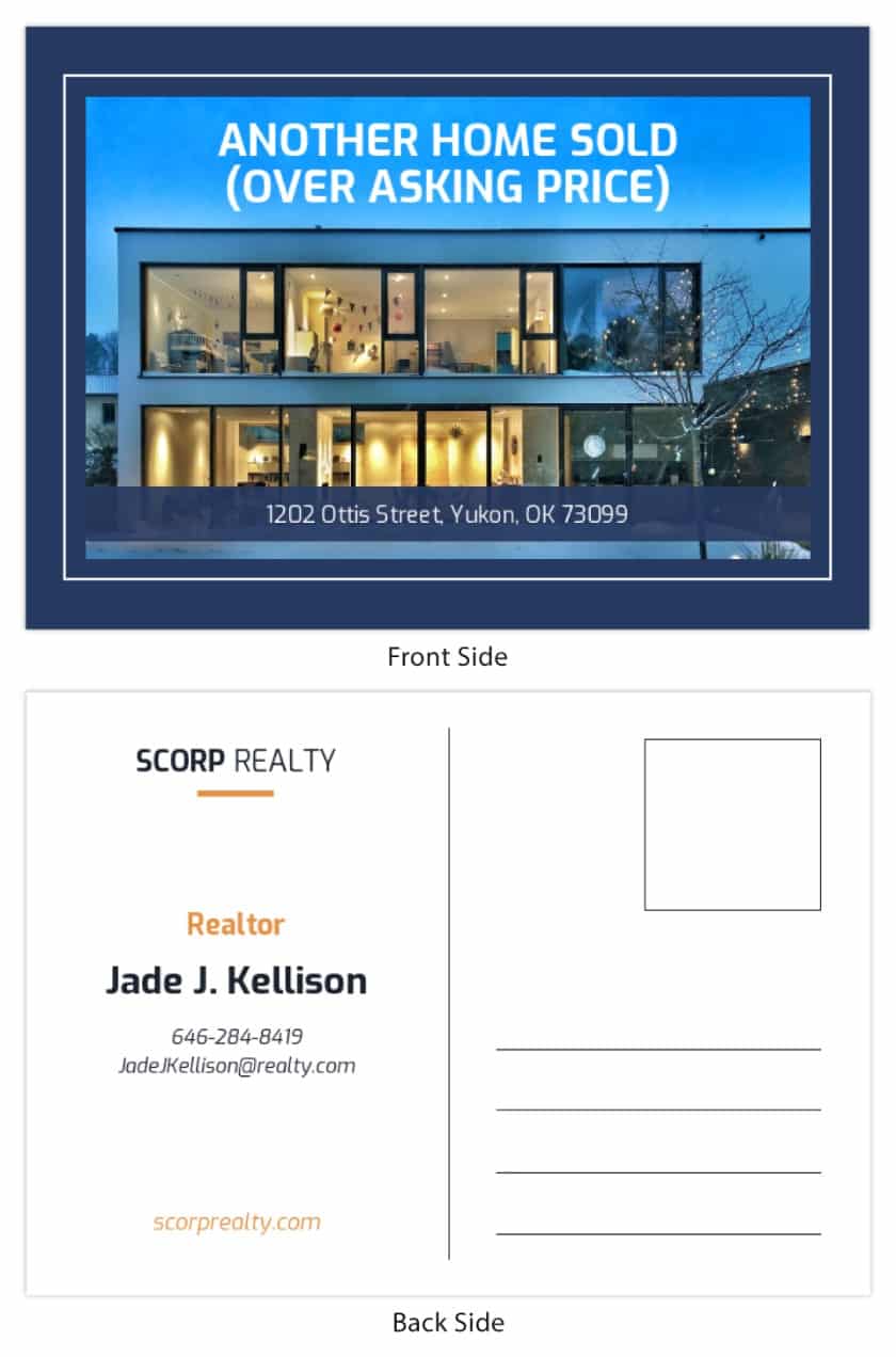 Just sold postcard template titled, "another home sold".