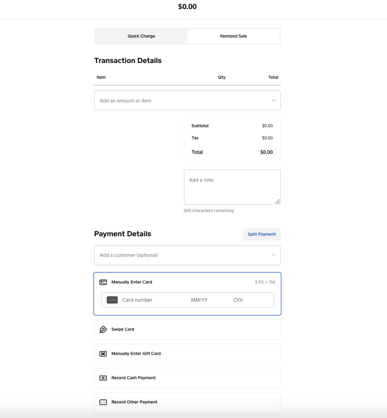 Image example of Square's checkout interface.