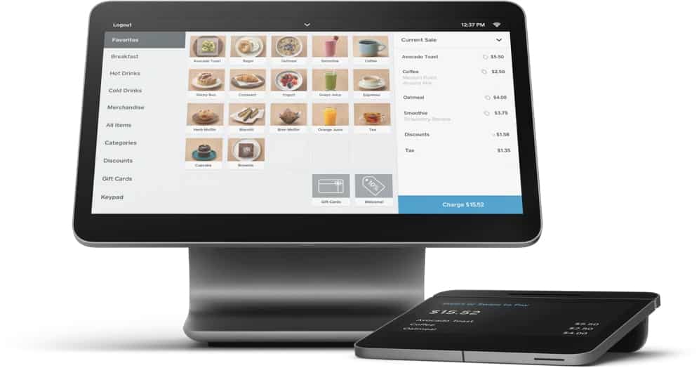 Square Register's touch screen with built-in card reader.