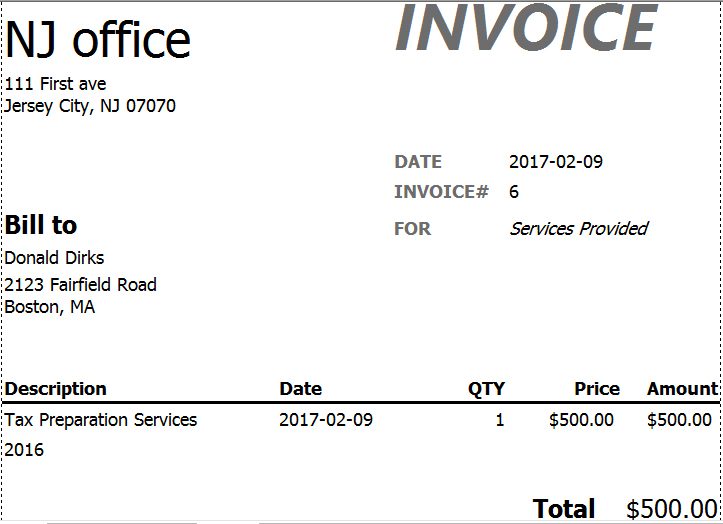 TaxWorkFlow sample invoice.
