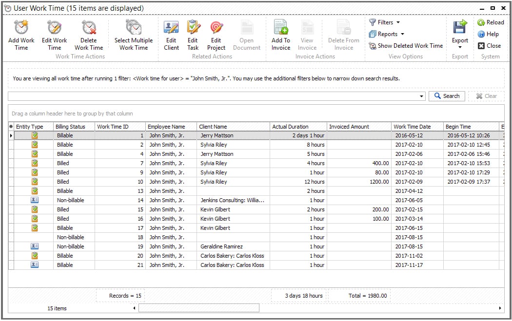 Sample image of TaxWorkFlow's view work time.