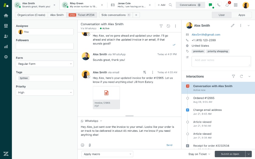 Zendesk Support Suite features an Agent Workspace with a unified view of all support conversations.