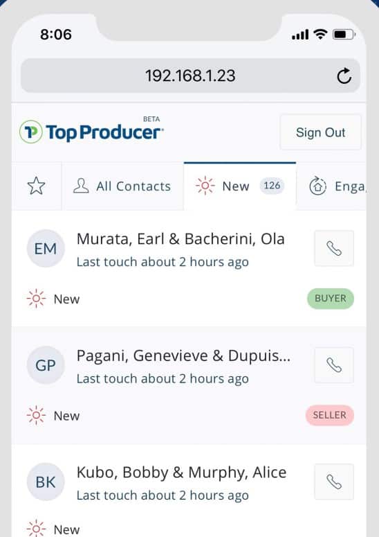 Top Producer’s mobile app lead updates sample image.