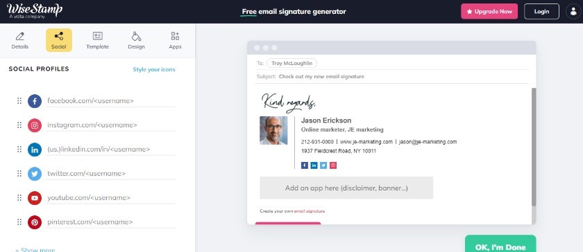 Connecting your Social media profiles in WiseStamp.