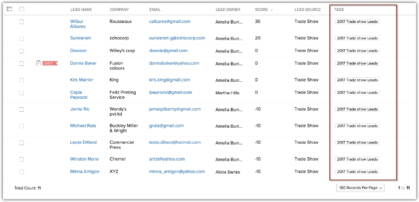 Zoho leads Sorted by Tag