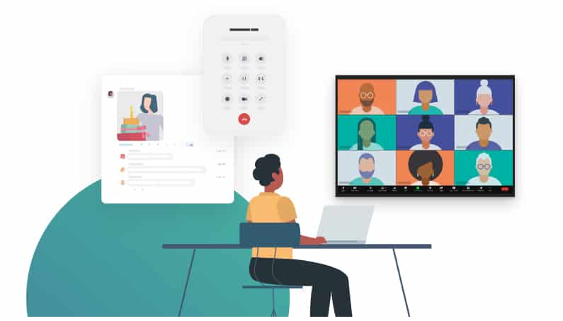Image representation of business team in video conference.