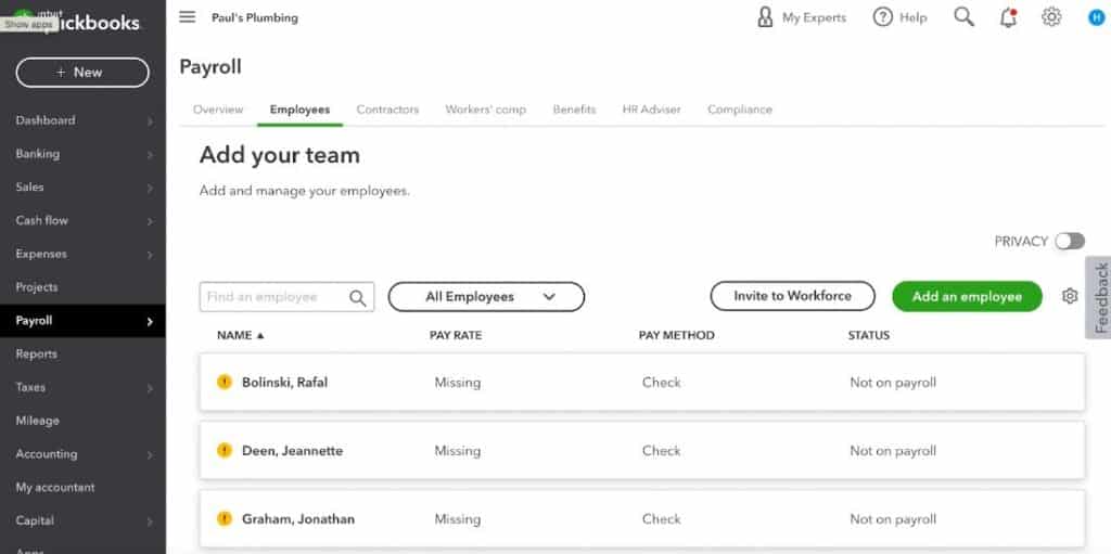 Correcting on the list by clicking on the employee name.
