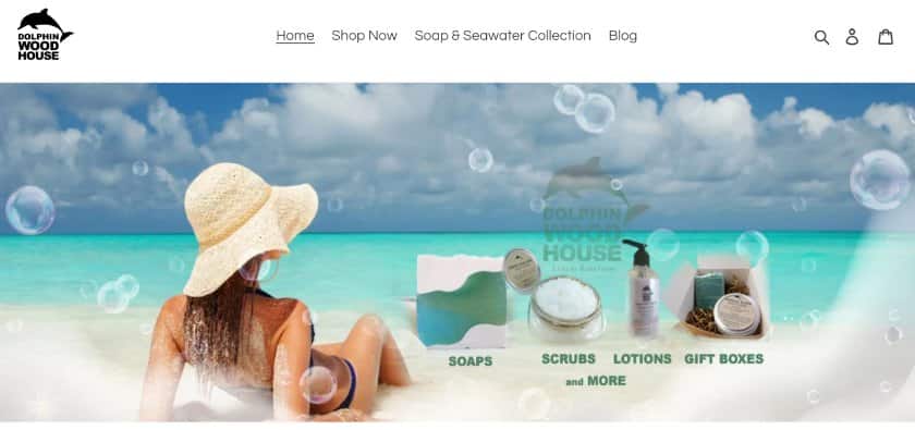 Showing a home page of Dolphin Wood House cosmetic shop.