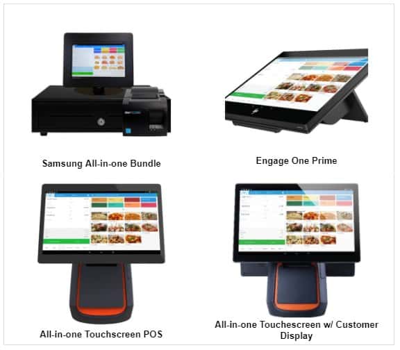 Showing hardware bundles tablet post and all-in-one touchscreen with a customer display.
