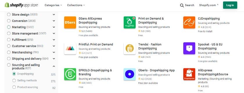 Showing hundreds of choices for dropshipping.